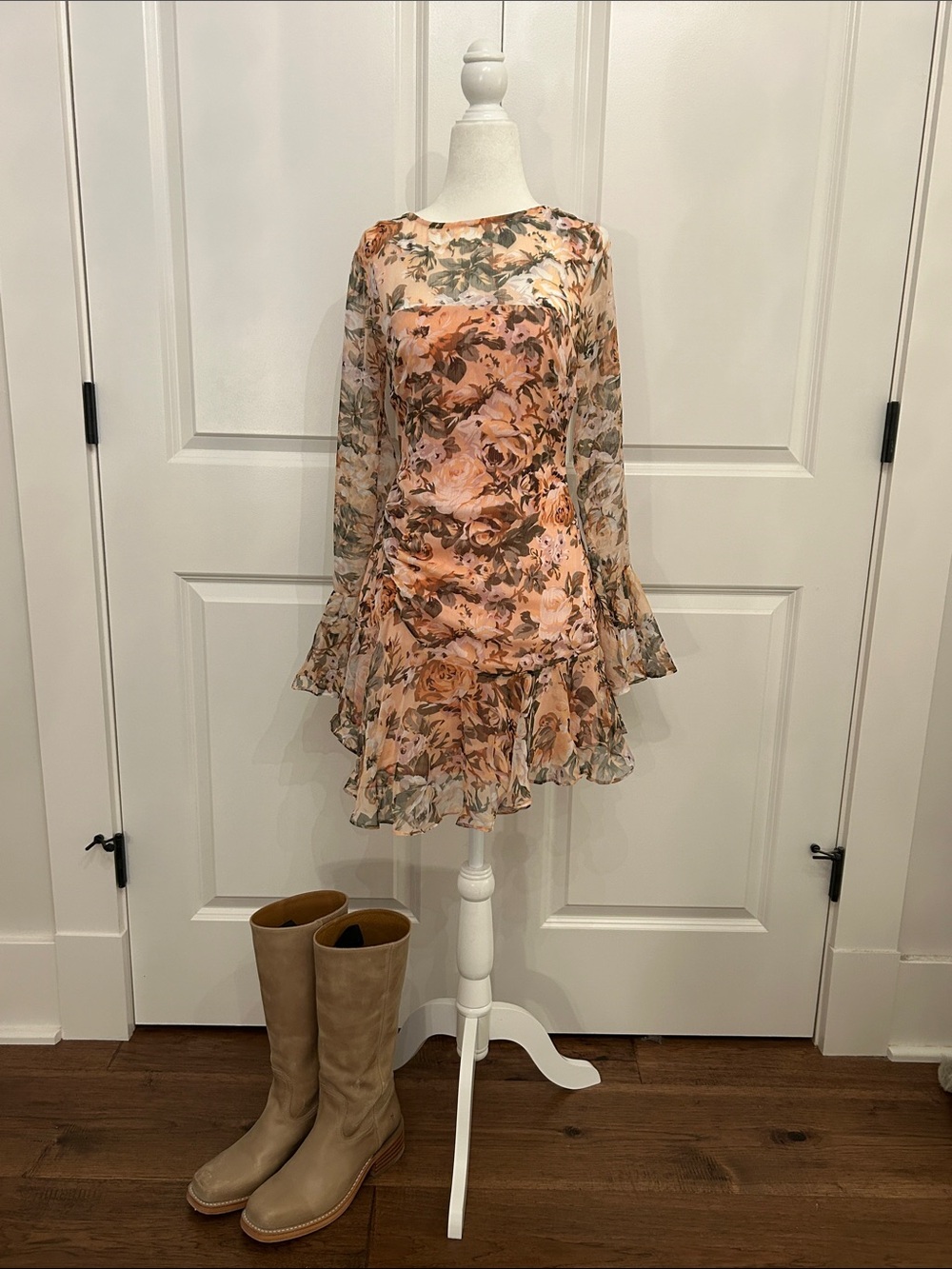 Hello Molly Floral Long Sleeve Ruffle Hem Mini Dress